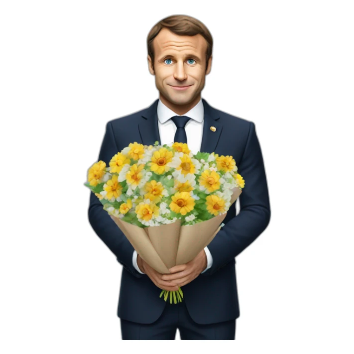 Macron avec un bouquet de fleurs dans les mains sticker