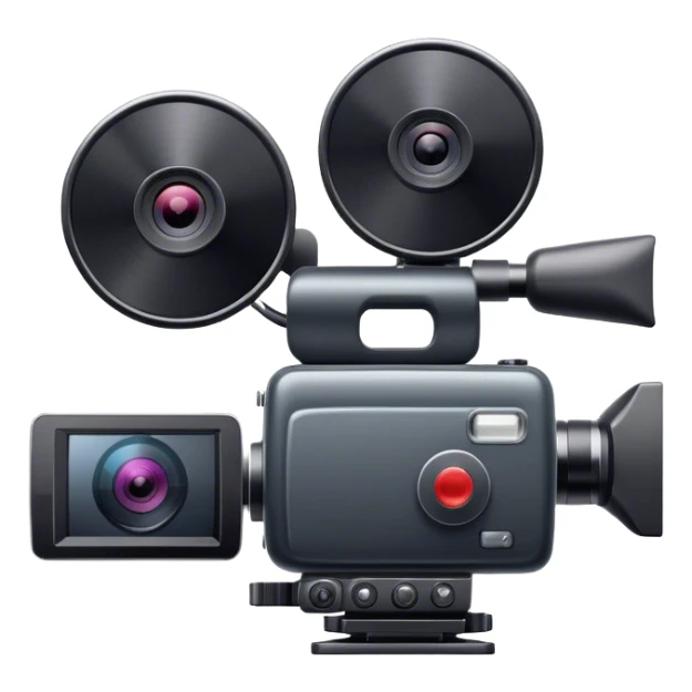 Create an emoji for video shooting. Show a video camera with a recording icon. Use modern, professional colors. Do not include any emojis or smiley faces. Make the background transparent. sticker