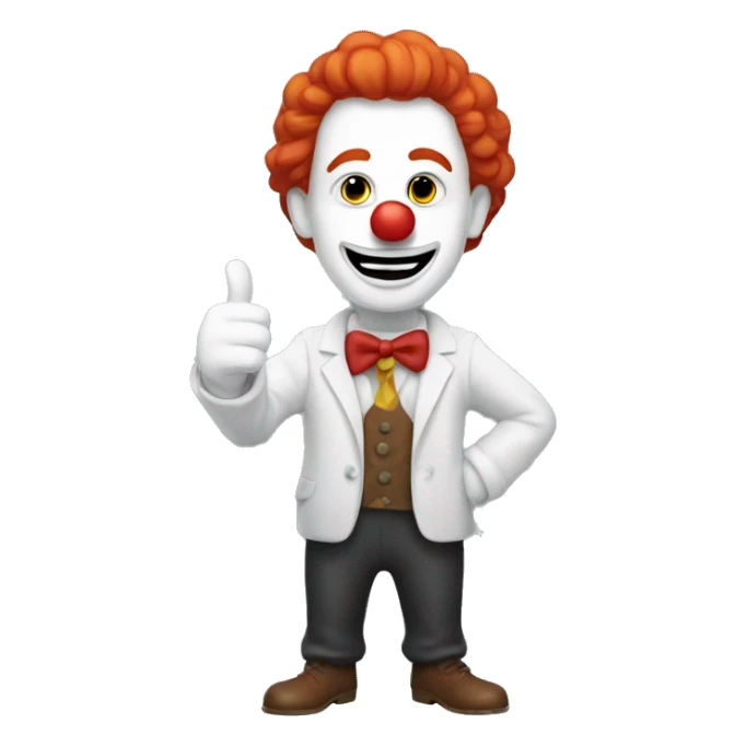 red hair, white face, bold clown with thumbs up sticker