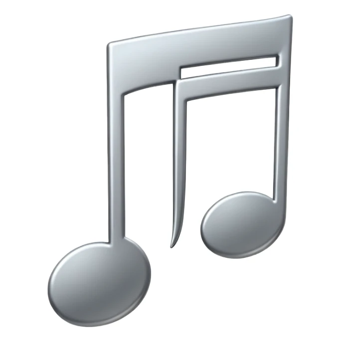 Minimal emoji icon of a single metallic silver music note, clean shape, smooth edges sticker