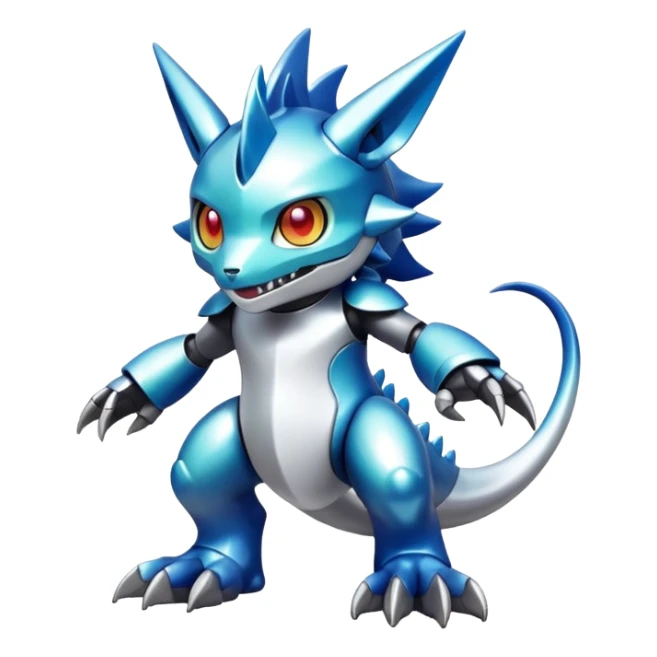 white metallic alloy gradient shiny glossy Fakémon-Digimon-creature-hybrid (full body) sticker