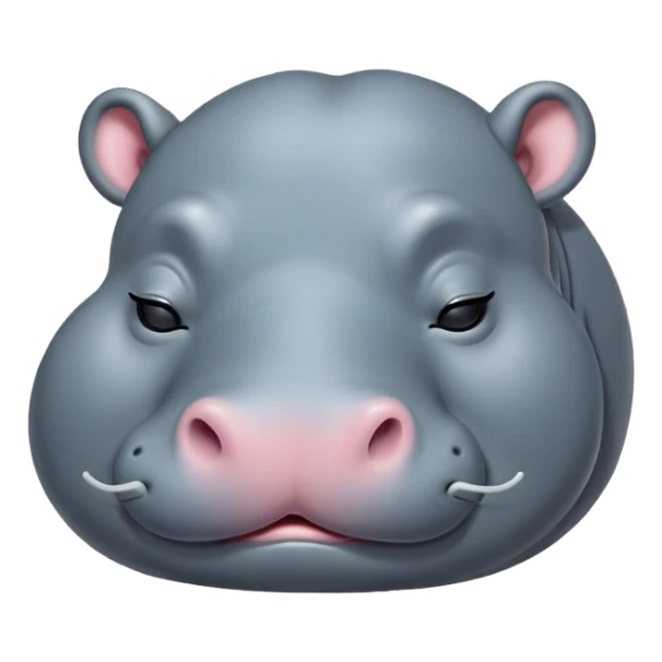 Meme-Worthy Cute Sleeping Hippo Portrait Emoji, Head resting peacefully with a contented smile, showcasing a massive, robust build and a luxuriously soft slate-gray hide, eyes shut in a serene, restful nap, Simplified yet hilariously adorable features, highly detailed, glowing with a soft, drowsy light, high shine, relaxed and utterly lovable, stylized with an air of playful laziness, bright and heartwarming, soft glowing outline, capturing the essence of a comically sleepy hippo, so meme-worthy it feels like it could instantly become the next viral sensation of adorable slumber! sticker