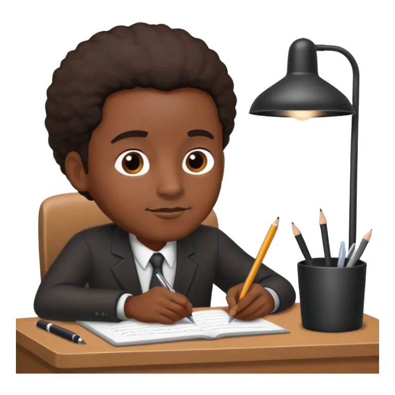 black man writing at a desk sticker