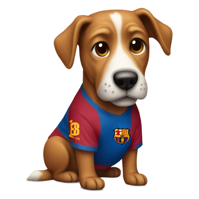 A dog wearing a Barcelona t shirt sticker