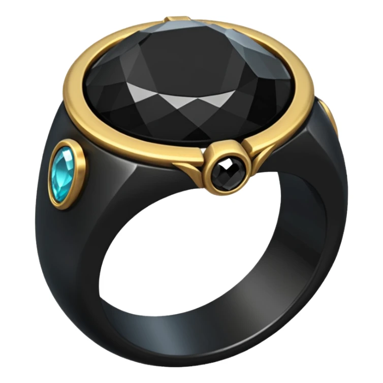 iOS emoji, minimal dark fantasy ring, black metal, flat sticker