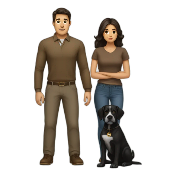 brunette man with a brunette woman with a black chai dog sticker