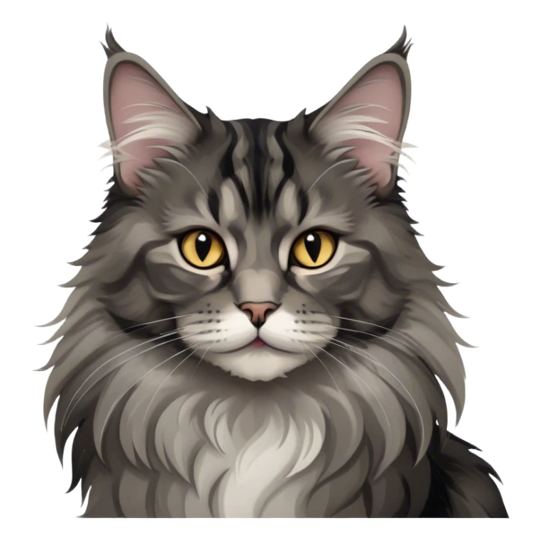 Hobby cats, Maine Coon, black smoke color pattern, fluffy fur, elegant pose, expressive eyes, grey collar, minimalistic, on a white background, no extra details. sticker