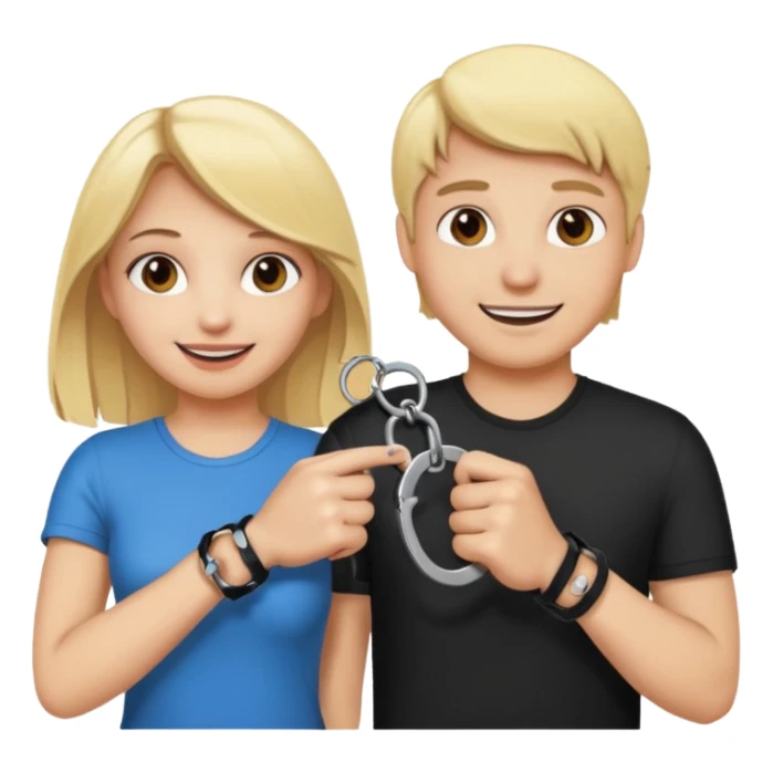 a blonde girl holding handcuffs with her boyfriend  sticker