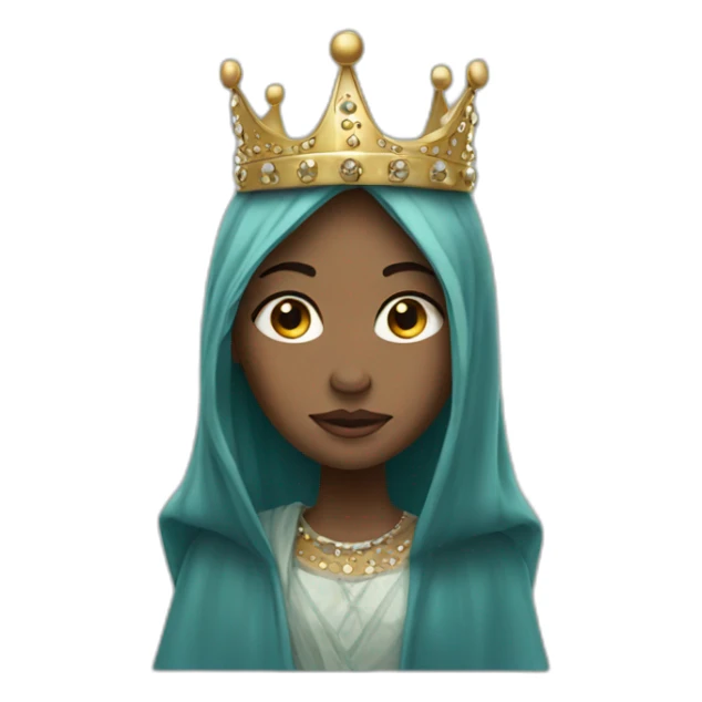 A veiled girl wearing  clothes with a studded crown sticker