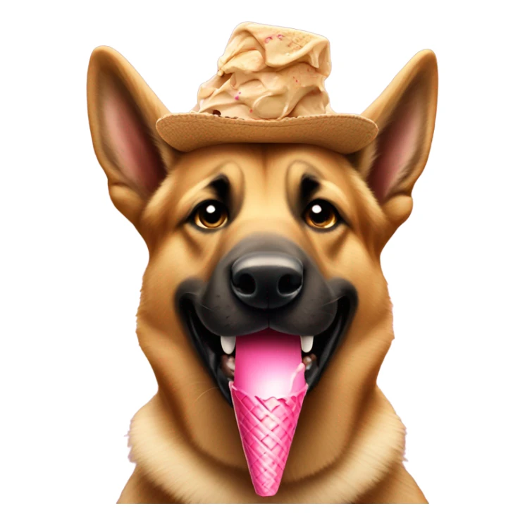 German Shepard in a hat eating an ice cream cone sticker