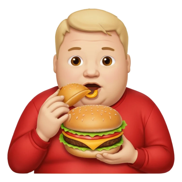 fat man eating bruger and drooling sticker