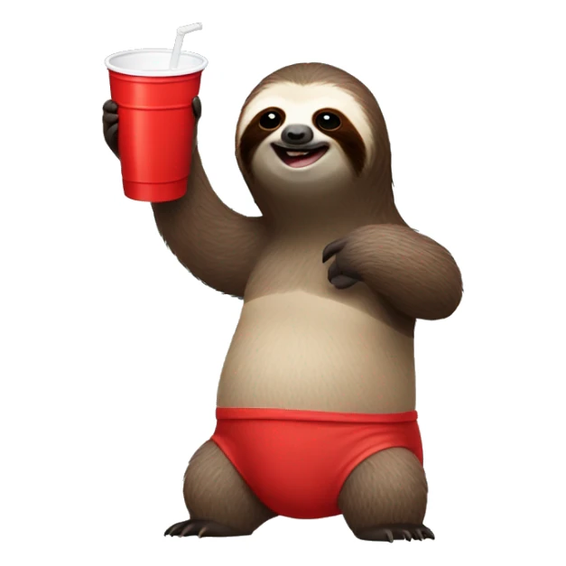 Shirtless sloth holding s red solo cup  sticker