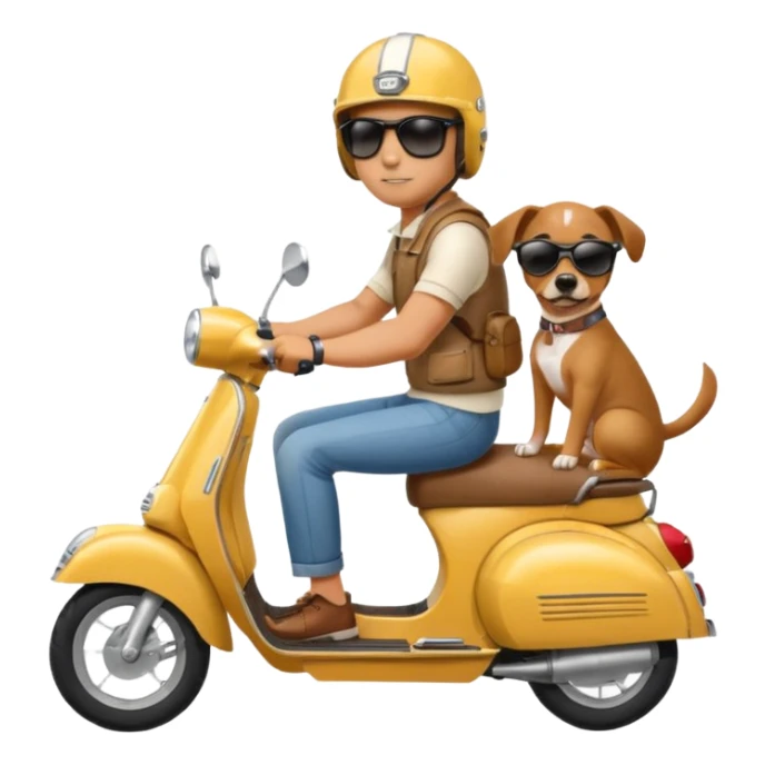 man and his pet dog riding a vespa sticker