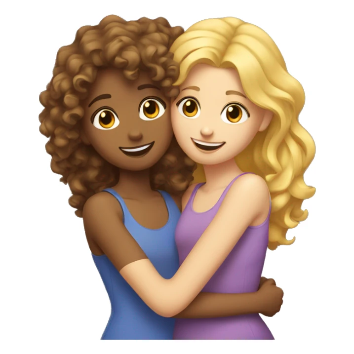 One girl withe brown curly hair hugging another girl with blonde hair sticker