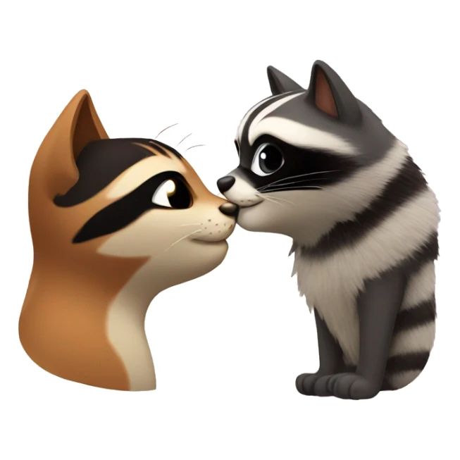 Generates a cat and raccoon kissing  sticker