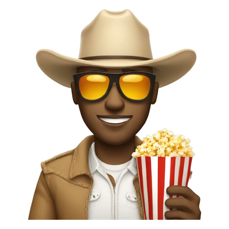 White cowboy with sunglasses smirk in a camel eating popcorn  sticker