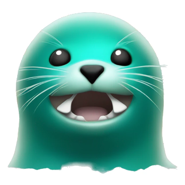 teal-coloured seal in front of boom explosion sticker