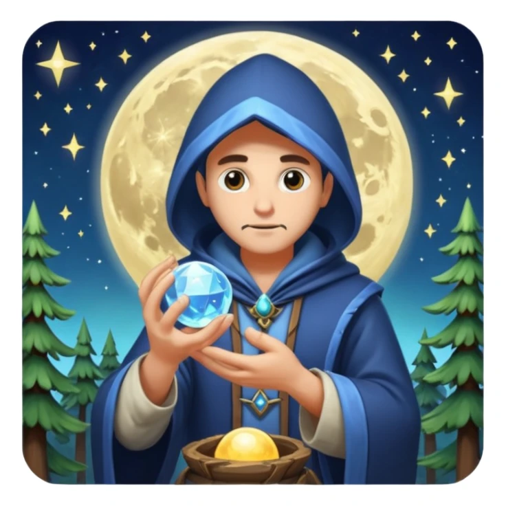 forest alchemist polishing the moon like crystal orb sticker