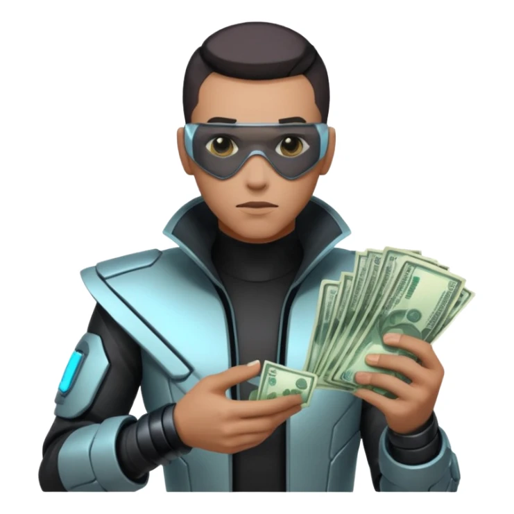 Cyber punk man holding money sticker