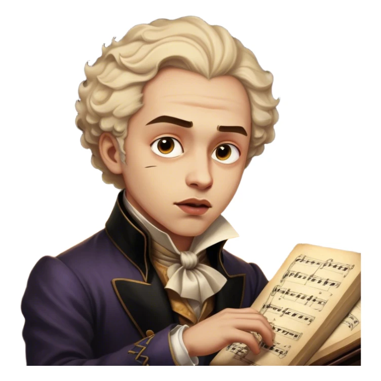 Cinematic Realistic Beethoven Portrait Emoji, depicted as a passionate composer with intense expressive features in period attire, rendered with rich textures and dramatic moody lighting that captures the turbulent genius of his music. sticker
