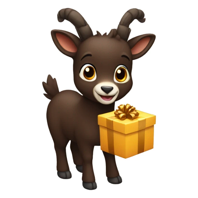 happy dark brown chamois holding gift with hooves sticker