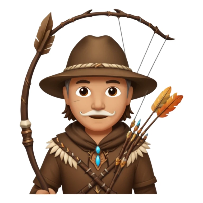 The classic middle-aged hunter with a bow and arrow on his back, dressed in brown with decorations made of feathers or bone teeth sticker