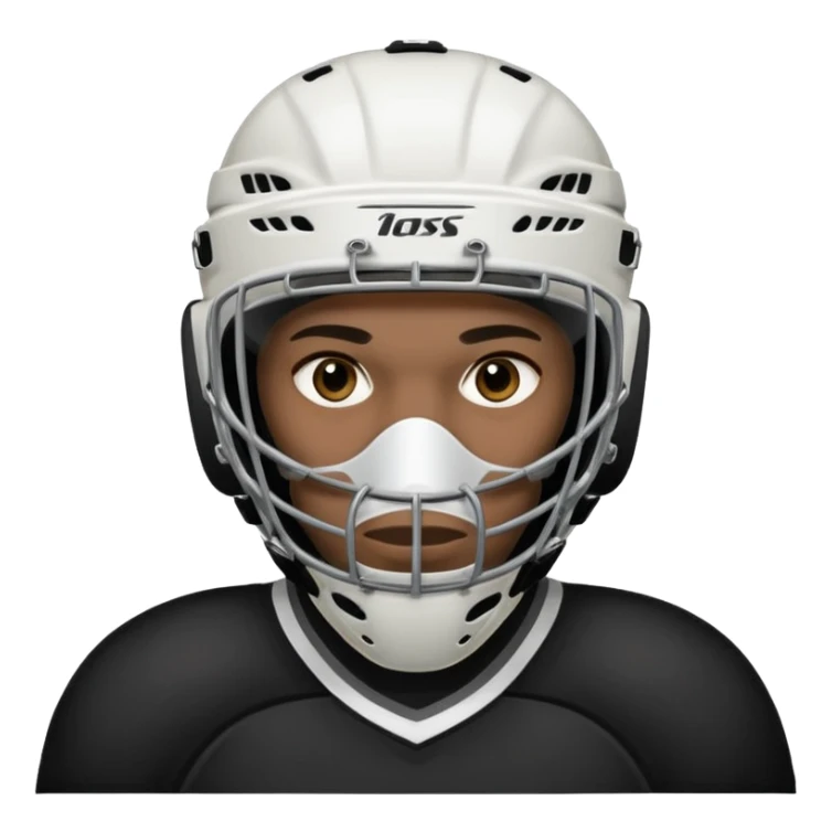  black Hockey player who have  a goalkeeper mask which have small holes sticker
