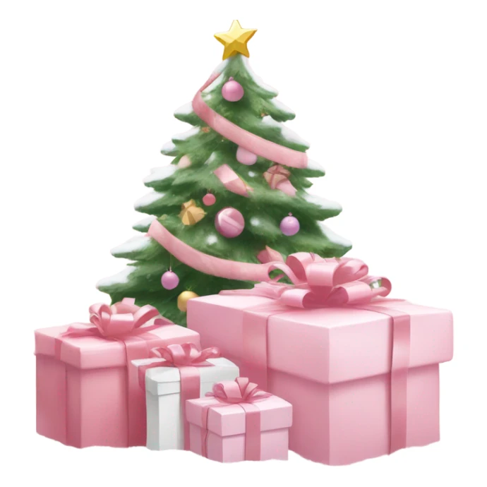 Light pink Christmas gifts under a white Christmas tree  sticker