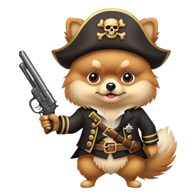 Dangerous Pomeranian pirate holds a gun sticker