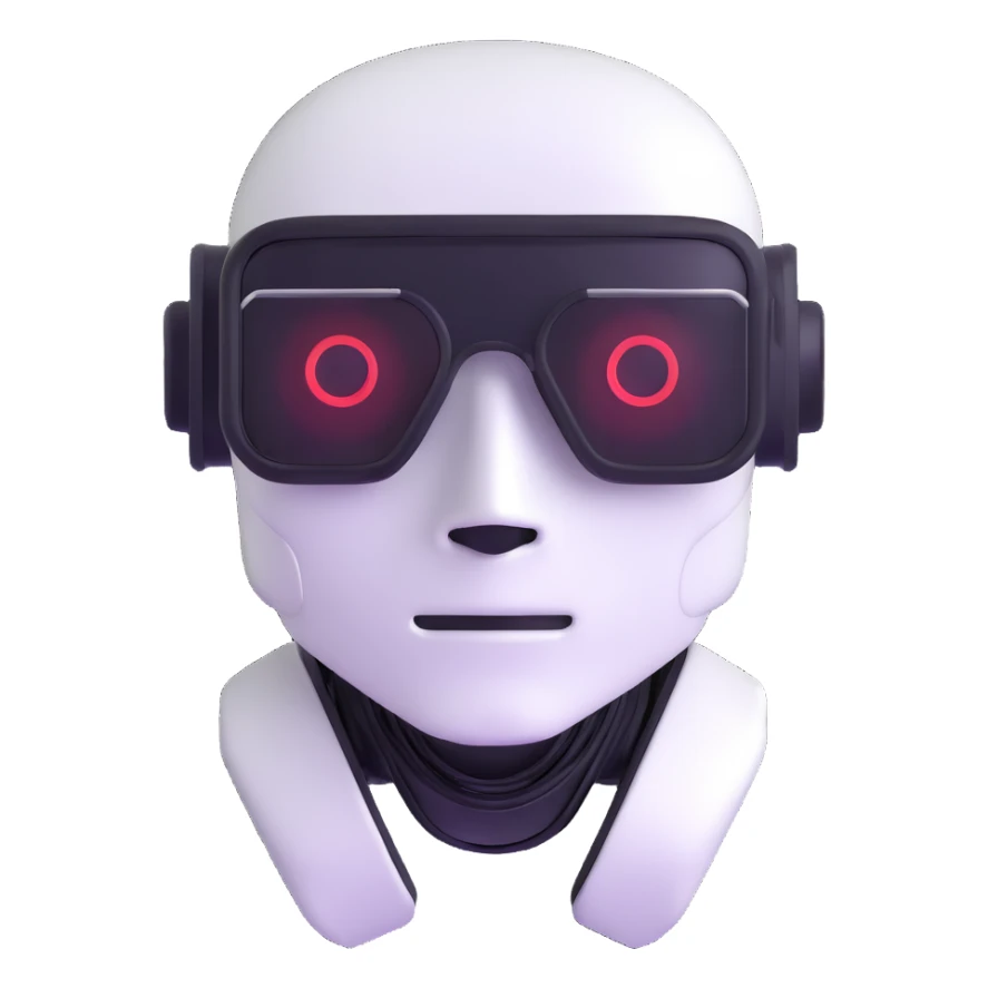 White robot with cyberpunk glasses, AI, futuristic sticker