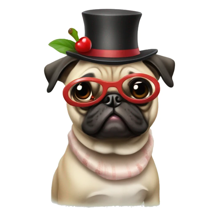  fun pug wearing dress with cherries and hat  sticker