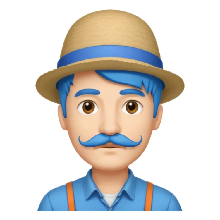 blue long haired man and small hat and mustache sticker