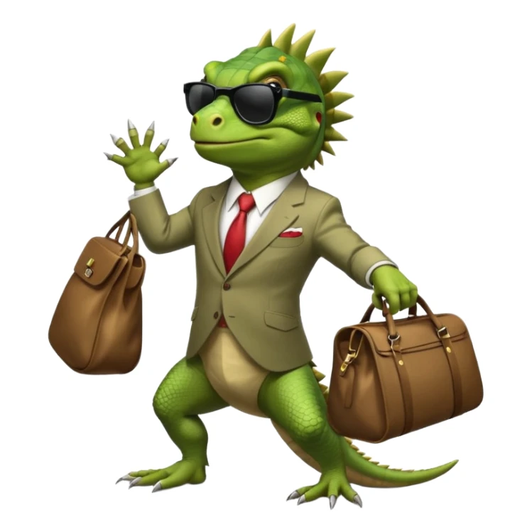 capitalist iguana banker godfather with black sunglasses breakdance with bag sticker