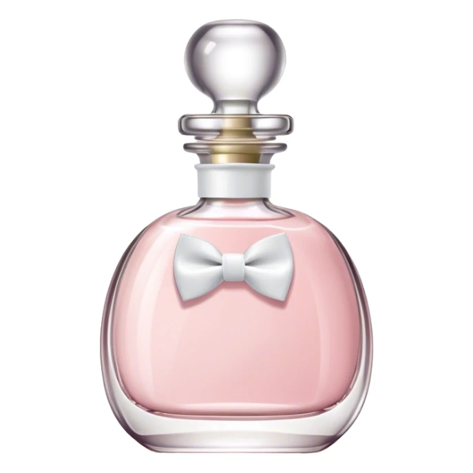 Pretty dainty Pastel pink Perfume bottle with a white bow tie and with a white label on  sticker