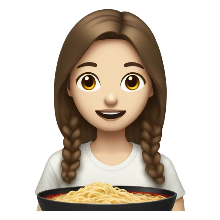 Brown hair girl white skin eating ramen  sticker