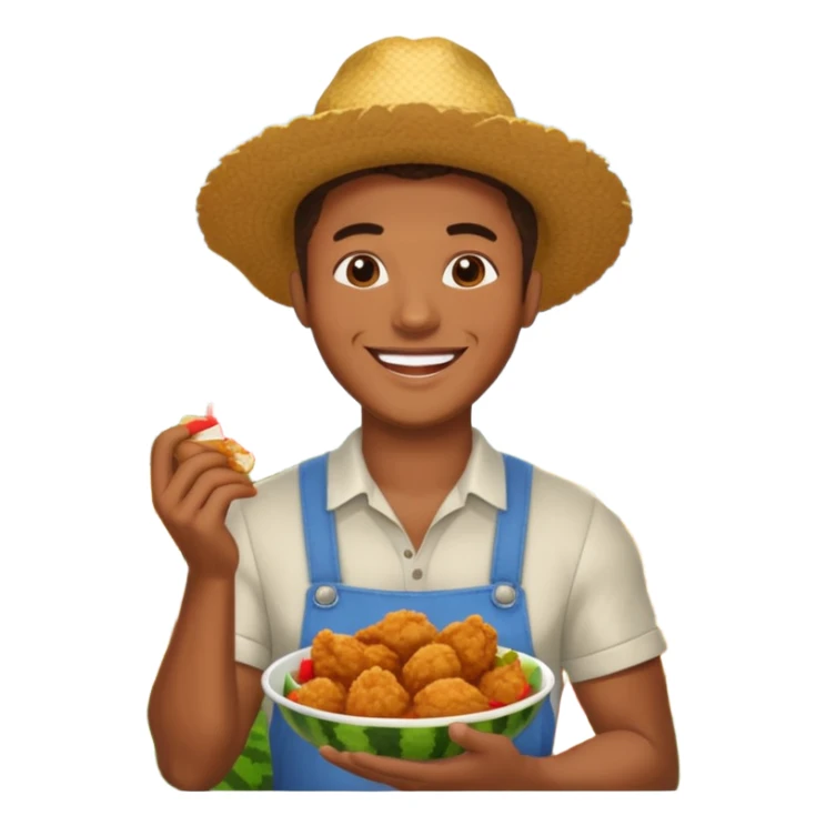 A black man with fried chicken and watermelon in a farm sticker