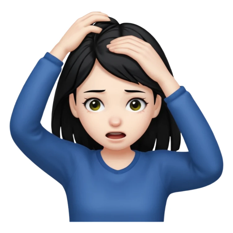 Girl pulling her hair out, black hair sticker