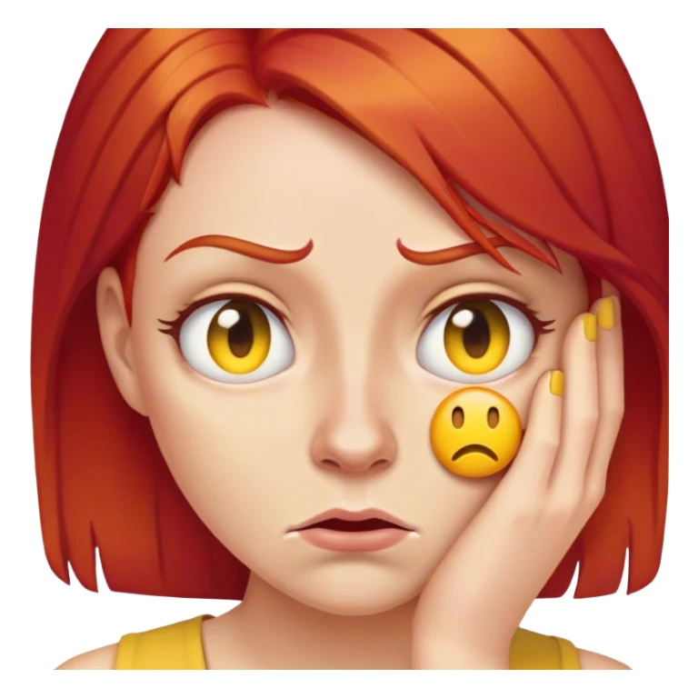🤨+😠+👩🏼‍🦰 a bit angry more disgusted and make it a yellow iPhone emoji  sticker