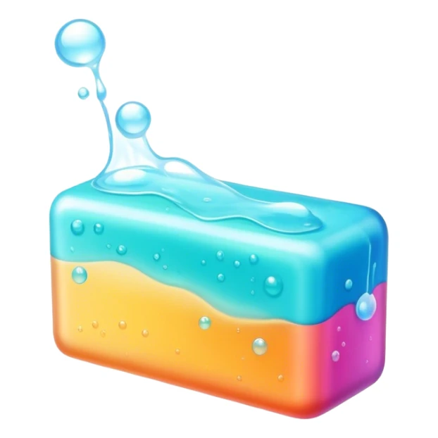 Soap making icon, soap bar with bubbles, melting ingredients like oils and lye, vibrant colors, minimalistic style, clean lines, transparent background. sticker