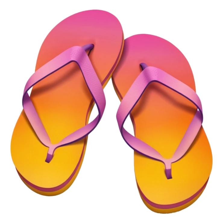 Realistic orange yellow pink gradient pair of summer flip flops isolated. sticker