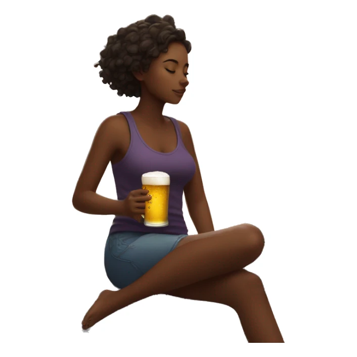 Girl sat on a nebula drinking beer surrounded by golden stars and planets sticker