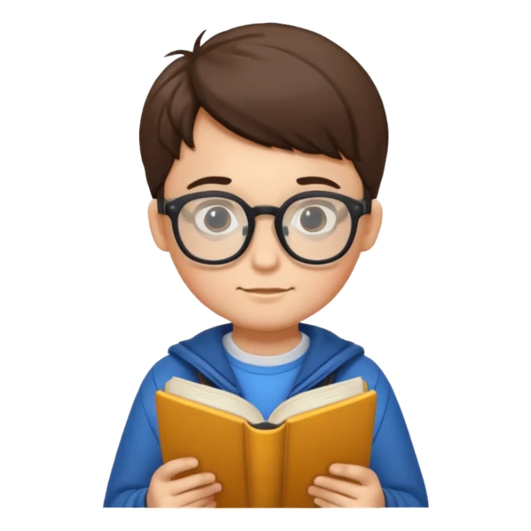 Boy wearing specs and reading books sticker