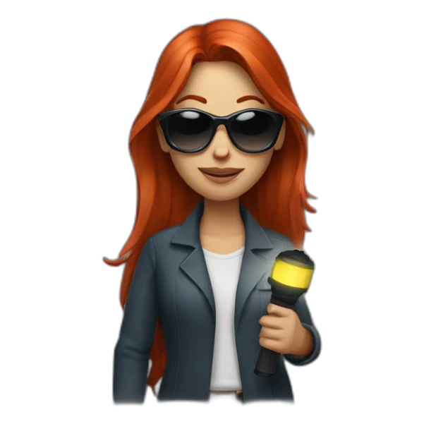 woman-with-long-red-hair-sunglasses-holding-flashlight sticker
