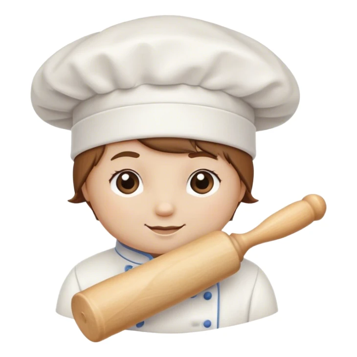 Cinematic Realistic Chef Hat & Rolling Pin, crisp white cotton hat with soft folds, resting beside a classic wooden rolling pin with smooth, polished curves, a light dusting of flour adding authenticity, warm kitchen lighting casting gentle shadows, glowing with a cozy and inviting charm. sticker