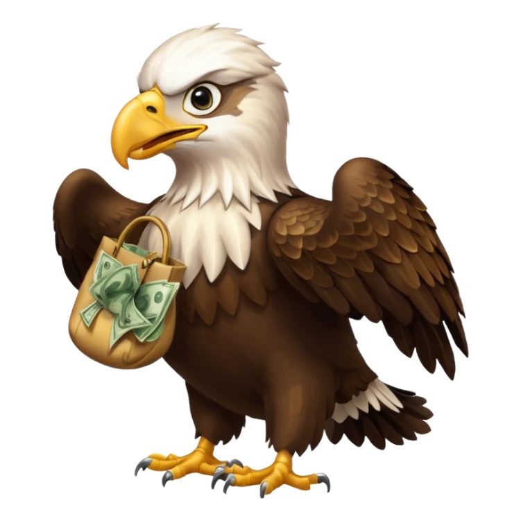 Eagle flying with money bag in mouth sticker