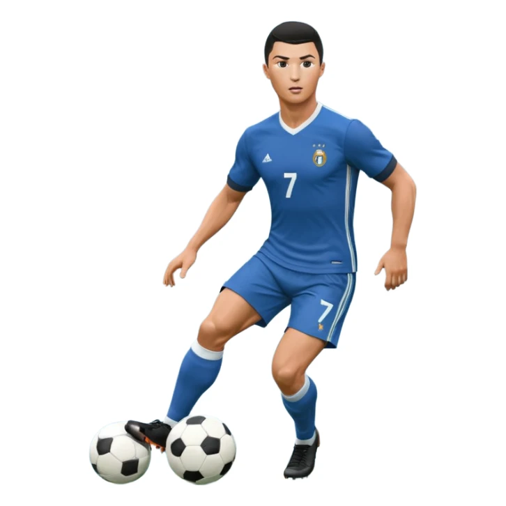 Ronaldo dribbling with a touch into a football While wearing a 2018 Retro blue kit  sticker