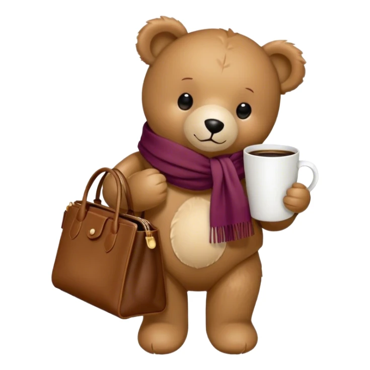Teddy bear with longchamp bag and coffee sticker