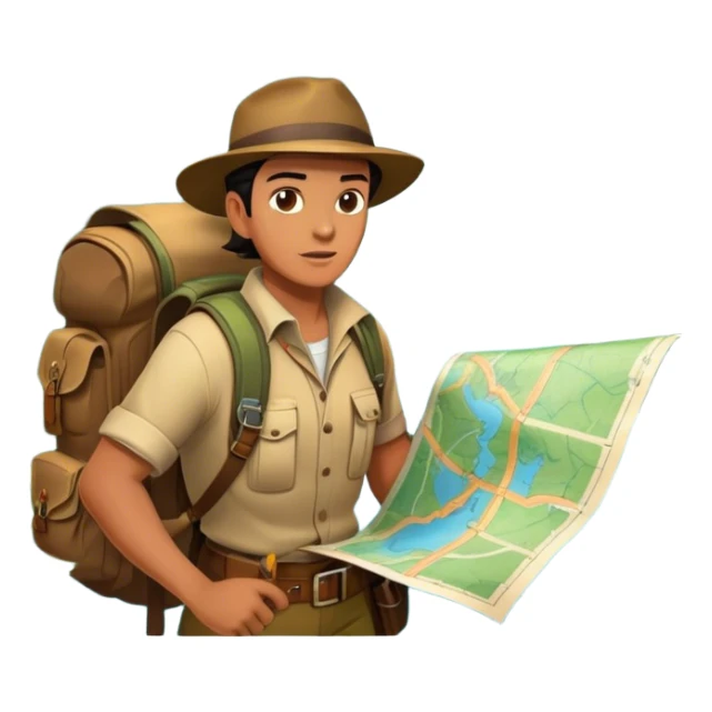 Icon for Adventure Movie: A vintage poster-style design featuring a daring explorer with a map, compass, and backpack. Include dramatic landscapes like jungles, mountains, and rivers, with a dynamic action scene. Bold, adventurous colors and a retro cinematic feel. Transparent background. sticker