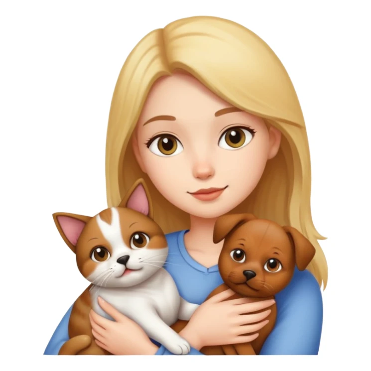 Girl holding a cat and a dog sticker