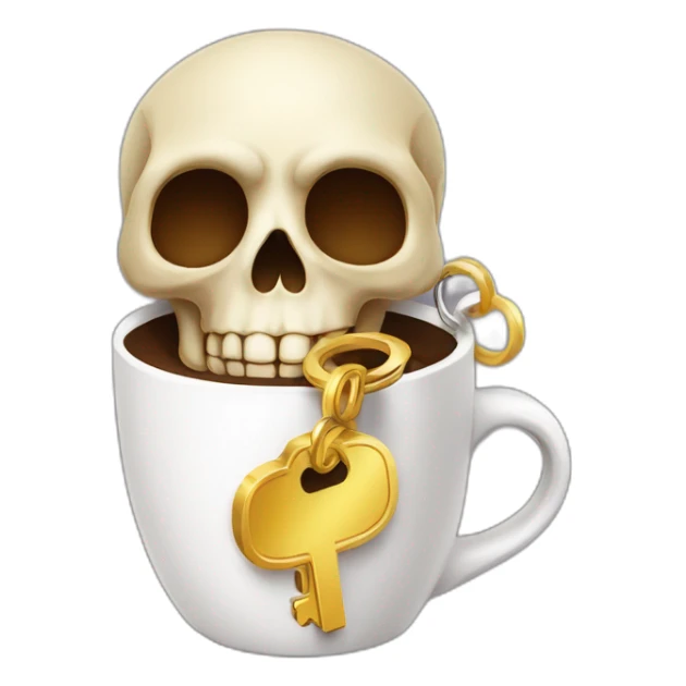 skull with a golden key in his mouth hanging a mug of coffee sticker
